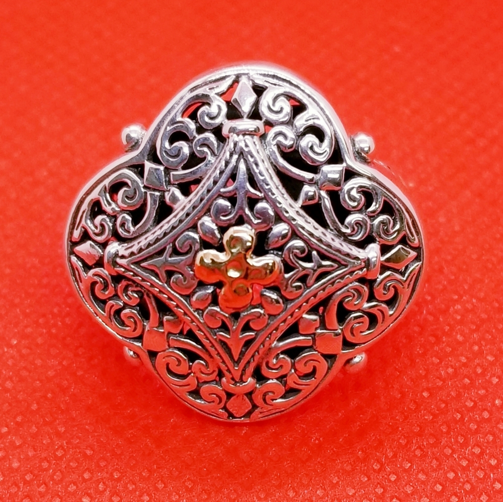 STERLING SILVER GOLD ACCENT ORNATE COCKTAIL RING - Picture 6 of 6